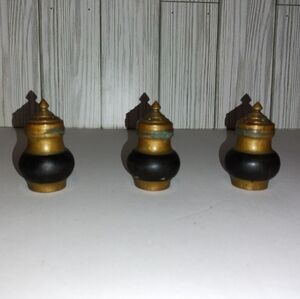 (3) Vintage Brass and Wood Salt Pepper Shakers